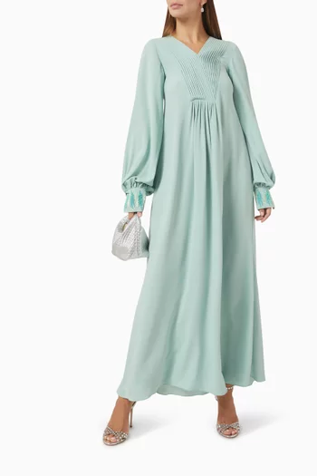 Sequin-embellished Pleated Dress in Crepe & Chiffon