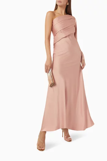 One-Shoulder Ruched Dress in Eco Twill