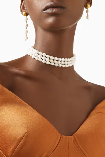 Blossom Pearl Asymmetric Earrings in 24kt Gold-plated Brass