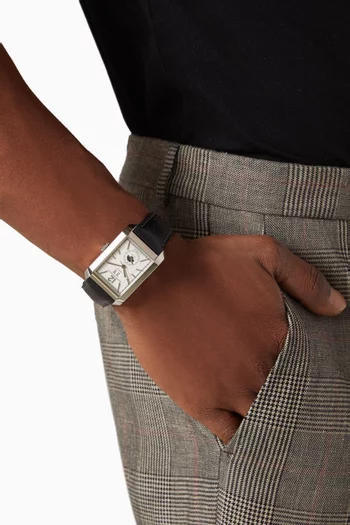 ساعة هامبتون أوتوماتيكية ستانلس ستيل وجلد، 48 × 31 مم