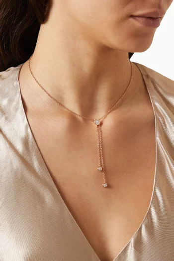 CZ Round-cut Lariat Necklace in 14kt Rose Gold-plated Brass