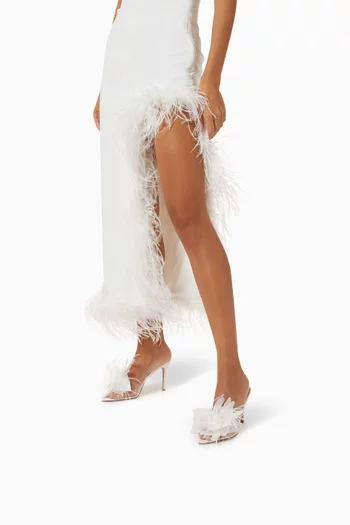 Bridal Feather-embellished 85 Mule Sandals in Satin