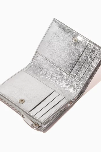 Bi-fold Zipper Wallet in Intrecciato Metallic Nappa