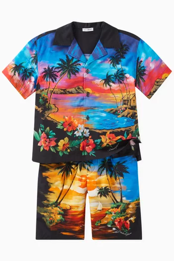 Hawaiian-print Shirt in Cotton Poplin
