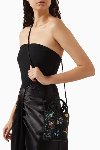 Zoe Bead-embellished Shoulder Bag in Leather