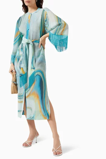 Odelia Marble Print Cover Up in Cotton-Silk Blend