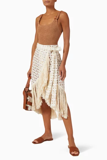 Stella Cut-out Fringed Skirt in Linen