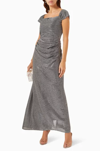 Draped Shimmer Maxi Dress in Glittered-tulle
