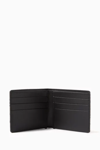 All-over Logo Jacquard Bi-fold Wallet in Canvas & Leather