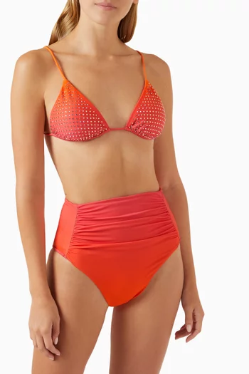 Rhinestone-embellished Triangle Bikini Bra in Stretch-nylon
