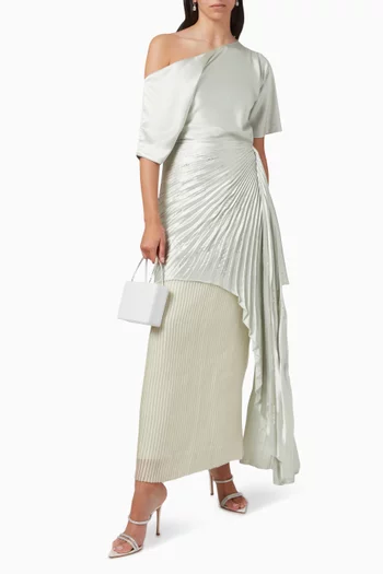 One-shoulder Pleated Maxi Dress in Satin