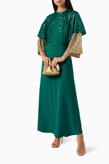 Sequin-embellished Cape Maxi Dress in Crepe