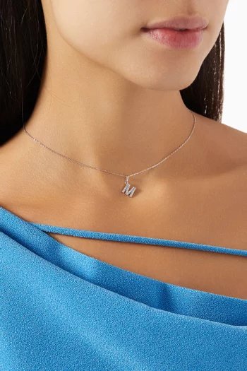 M Letter Diamond Necklace in 18kt White Gold