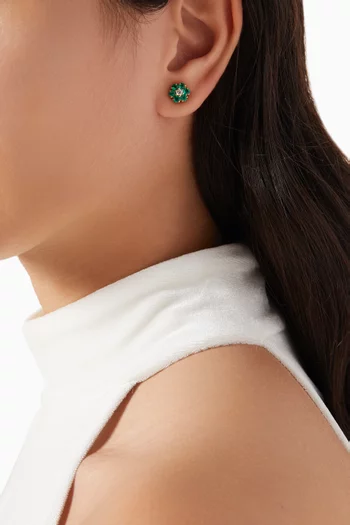 Flower Colombian Emerald Stud Earrings in 18kt Gold