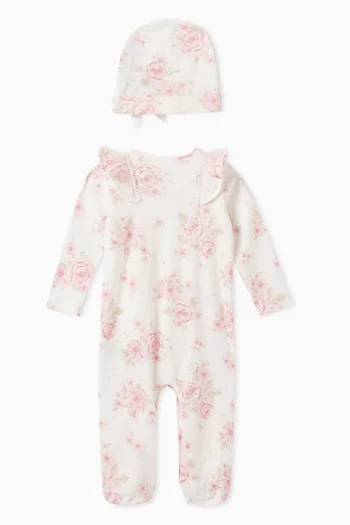 Floral Print Coverall & Hat Set in Cotton