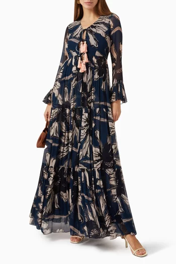 Floral Tasseled Cape in Chiffon