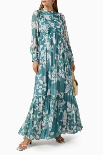 Floral-print Ruffled Maxi Dress in Chiffon