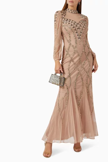 Embellished Maxi Gown in Sheer