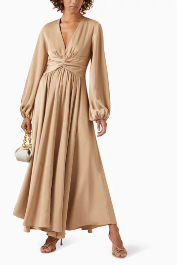 Lucia Sleeve Midi Dress in Satin-crepe