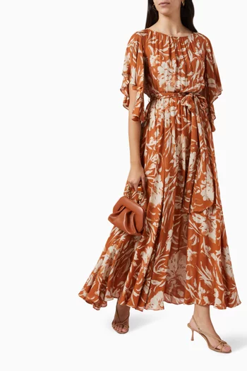 Floral-print Maxi Dress in Crepe