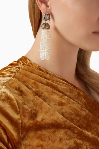 Serdarino Jaipur Pearl Drop Earrings in 24kt Gold-plated Bronze
