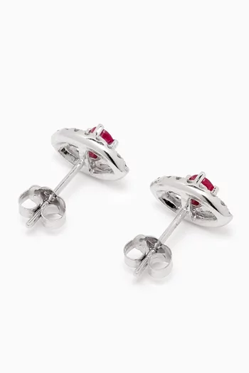 Diamond Earrings with Ruby in 18kt White Gold