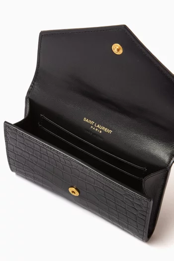 Cassandre Small Envelope Wallet in Shiny Crocodile-embossed Leather
