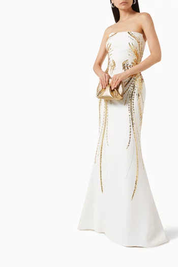 Sequin-embellished Strapless Maxi Dress in Crepe