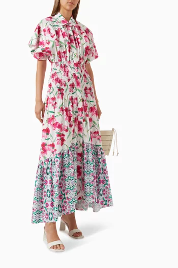Carolina Maxi Shirt Dress in Floral-print Cotton