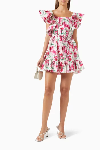Selma Mini Dress in Floral-print Cotton