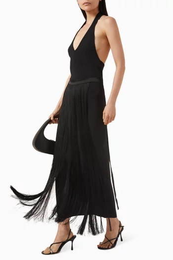 فستان اوبي طويل بشرّابات وأربطة حول الرقبة مزيج فيسكوز