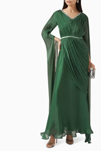 Exaggerated Sleeves Belted Maxi Dress