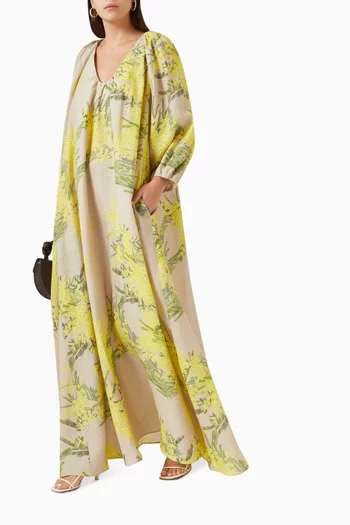 فستان جورجيو طويل بنقشة زهور كتان