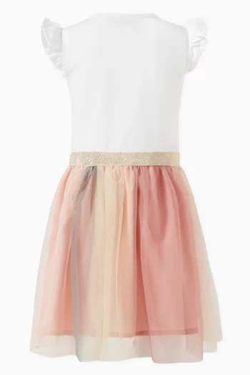 Floral-applique Tulle Dress in Cotton-blend