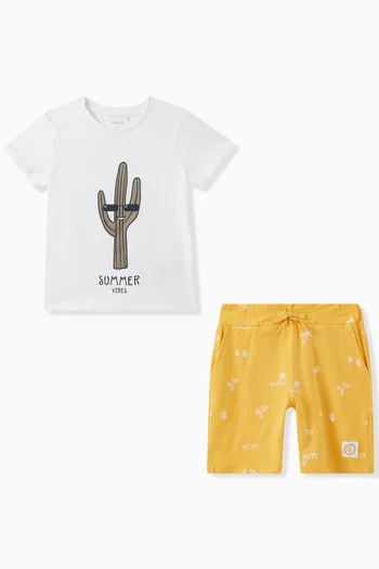 Cactus-print T-shirt & Shorts Set in Cotton