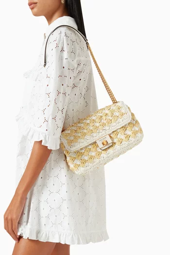 Medium Evelyn Convertible Shoulder Bag in Crochet Raffia
