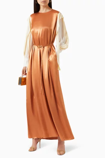 Belted maxi Dress in Satin