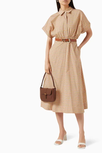 Geometric-print Belted Midi Dress in Cotton