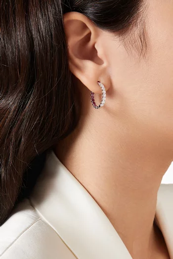 Crescent Ruby & Diamond Hoop Earring in 18kt White Gold