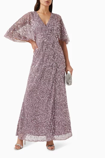 Embellished Faux-wrap Maxi Dress