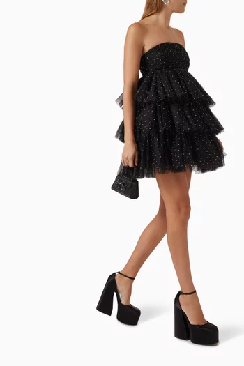 Carlosina Embellished Ruffled Mini Dress in Tulle
