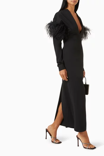 Runa Feather-trim Midi Dress