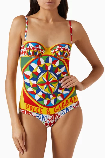Carretto-print Balconette One-piece Swimsuit
