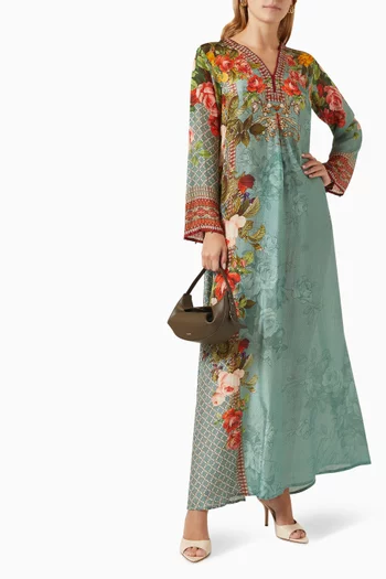 Printed Jalabiya Dress in Silk