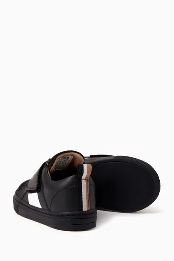 Striped Logo Sneakers in Leather