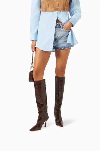 Cami Knee Length Boots in Croc-embossed Leather