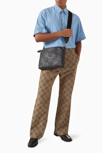 حقيبة كروس مسنجر بنقشة شعار حرفي GG بتصميم كبير جلد