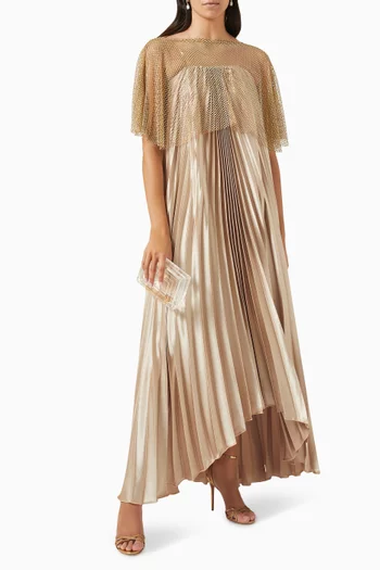 Crystal-mesh Pleated Maxi Dress