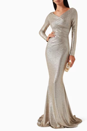 Cape Gown in Metallic Voile