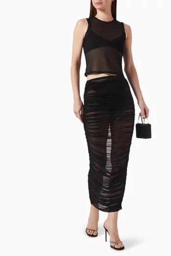 Runched Maxi Skirt in Mesh